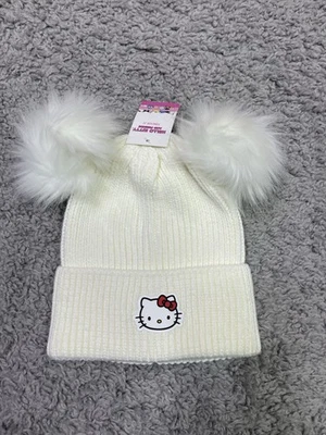 Boné de inverno Hello Kitty & Friends Pom gorro malha branca Sanrio 2023 - Imagem 1 de 4