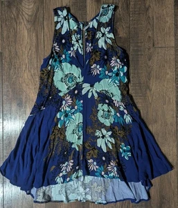Camiseta túnica sin mangas Free People para mujer azul Haze floral cuello en V en capas alta baja S - Imagen 1 de 15