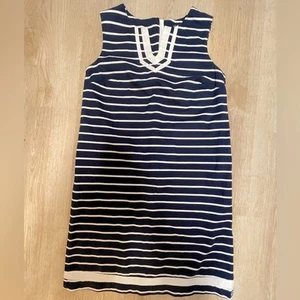 Vineyard Vines Break Stripe Shift Dress Girl's Size 12 Navy Blue, Side Pockets - Picture 1 of 6