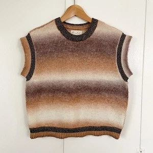 Melierte kastige Damenweste Pullover ombre Rundhalsausschnitt metallic brauner Besatz, Größe Small - Bild 1 von 7