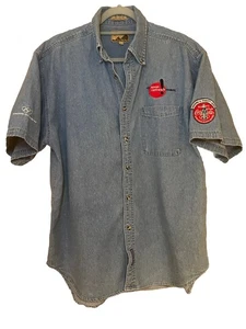 VTG 1996 COCA-COLA × ATLANTA OLYMPIC GAMES Official Sponsor Denim Shirt Men’s L - Picture 1 of 13