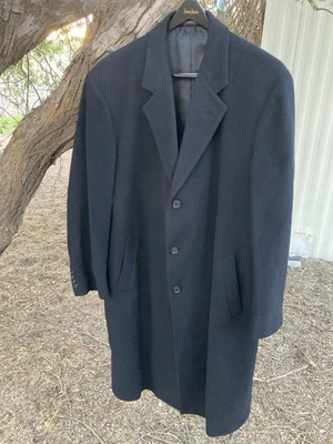 STAFFORD Long Coat Men's Size 44L Black Wool Blend Overcoat 3-Button [324] - Image 1 of 4
