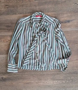Vintage Halston III Blouse Top Bow Stripe Women 6 P Secretary Geek Work Office  - Picture 1 of 23