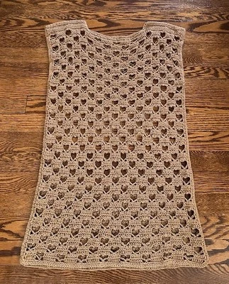 HANDMADE CROCHET CARAMEL COLOR HEART STITCH  Beach Bikini Cover up MINI  Dress - Image 1 of 4