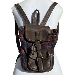 Vintage 90s Tartan Plaid Mini Backpack Mirco Bag Drawstring Y2K Preppy Grunge - Picture 1 of 10