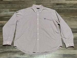 Polo Ralph Lauren Mens Button Up Shirt 2XL Blue White Orange Plaid Down - Picture 1 of 4