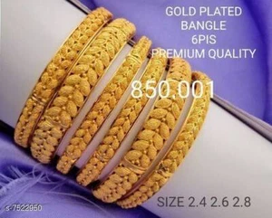 Beautiful South Indian 22K Gold Plated 6Pc Bridal Bangles Churi Bracelet Jewelry - Picture 1 of 2