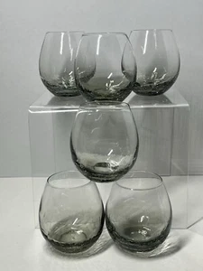 Pier 1 Crackle Glass Stemless Wine Glass Smoke Gray Hand Blown 16oz Set Of 6 - Picture 1 of 13