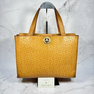 VINTAGE CELINE Macadam Brown Leather Tote Shoulder Bag w/card UE03 - Picture 1 of 24
