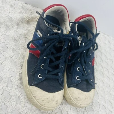Palladium Pampa Oxford Stripe Red blue Canvas Lace Up Sneakers Zip Toddler Sz 12 - Image 1 of 4