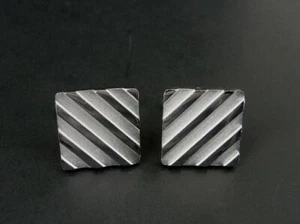Krementz Silver Cufflinks Vintage Brushed Line Design Sterling 925 End Stones - Picture 1 of 5