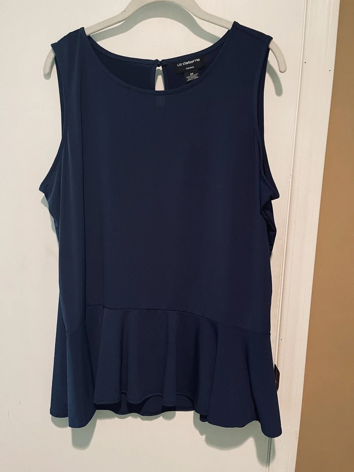 Liz Claiborne Talla 0 0X 14/16 Azul Marino Cerradura Retro Volantes Elastizado Tanque Carrera Foto 1 de 4