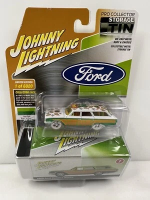 Rare Johnny Lightning Storage Tin Rat Fink 1960 Ford Country Squire Chase White - Image 1 of 3