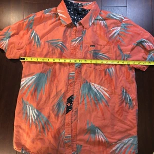 VOLCOM Men's Button Up Shirt Hawaiian MAUI PALM Fern Skateboard Salmon Slim Fit - Picture 1 of 7