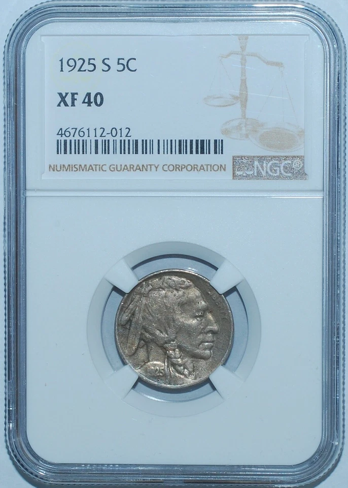 1925 S NGC XF40 Buffalo Nickel - Image 1 of 2