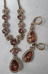 Givenchy Gold Tone Statement Drop Necklace & Earrings w/Pink-Clear-Peach Crystal - Picture 1 of 8