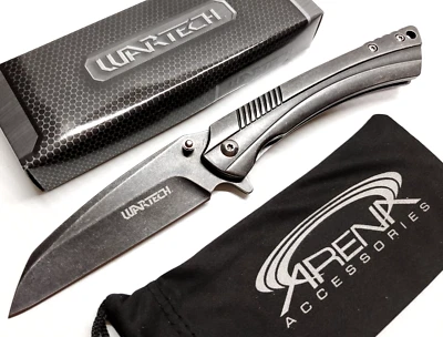 Cuchillo de Bolsillo Hoja Cuchilla Delgada Marco Bloqueo Punta EDC Lavado a Piedra Asistido por Resorte Foto 1 de 4