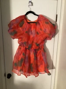Women NWT "Chelsea & Violet" neon orange/multicolored puffy short dress. Size L - Picture 1 of 2