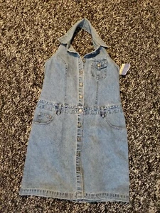 NEW Vintage Faded Glory Halter Top Denim Jean Dress Missy Size 11/12 W/ Tag Y2k - Picture 1 of 8
