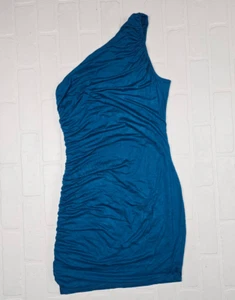 A new Day Teal One Shoulder side Cinching Dress Small - Picture 1 of 3