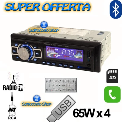 AUTORADIO BLUETOOTH 1DIN STEREO AUTO 65Wx4 RADIO AUX MP3 SD USB LUCI LED COLORI - Immagine 1 di 4