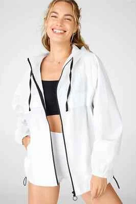 Fabletics Jacket Womens Medium White Jordan Woven Hooded Oversized Full Zip - Image 1 of 4