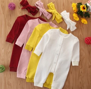 Toddler Kids Baby Girls Infant Cotton Romper Jumpsuit Bodysuit Clothes Headband  - Picture 1 of 12
