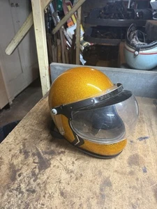 Casco de seguridad vintage raro 1973 Max Gold Flake moto de nieve motocicletas carreras L - Imagen 1 de 16