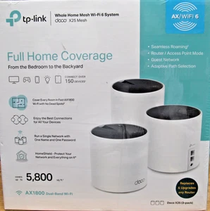 BRAND NEW TP-LINK WHOLE HOME MESH WI-FI 6 SYSTEM DECO X25 3 PACK MESH 5800 SQ FT - Picture 1 of 5