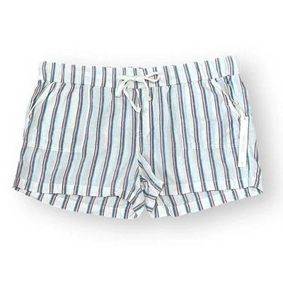 Nuevo con etiquetas Pantalones Cortos Caslon Mezcla de Lino Rayas Talla XL Cintura Elástica Blanco Azul Rosa Foto 1 de 4