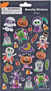 24 ct Novelty Stickers Halloween Spooky Themed Bats Spiders Ghosts Pumpkins Corn - Picture 1 of 2