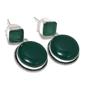Green Onyx Gemstone Handmade Beautiful Chandelier Jewelry Earrings 1.6" MXE 5333 - Picture 1 of 7