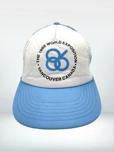 Vtg 1986 World Exposition Vancouver Canada Snap Back Trucker Hat Cap Blue Mesh - Picture 1 of 8