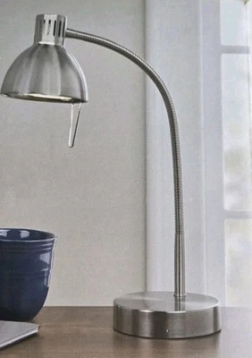 Mainstay Halogen Brushed Nickel Finish Flexible Neck Inline Switch Desk Lamp New - Image 1 of 4
