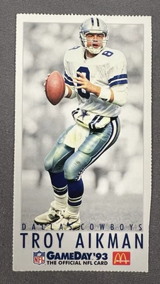 1993 McDonalds NFL GameDay #1 Troy Aikman Dallas Cowboys Fleer Football - Image 1 of 2