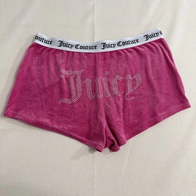 Juicy Couture Velour Boxer Shorts Spellout Size L Pink Rhinestone Y2K 90s - Image 1 of 4