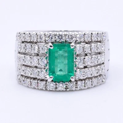 Smaragd Diamant Ring in 18 Kt. WG mit ca. 1,12 Ct. Diamanten u. 1,25 Ct. Smaragd - Bild 1 von 4