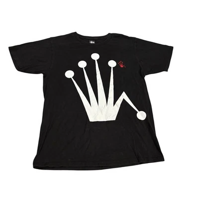 Stussy Bent Crown Graphic Shirt Black White Mens Medium Y2K Streetwear Casual - Image 1 of 4