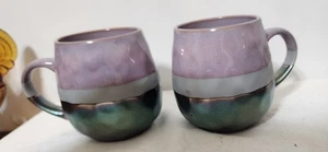 Set 2 Potter's Corner JAYDE Coffee Mug 16 oz. Pink, Matte Grey/Iridescent Bronze - Picture 1 of 4