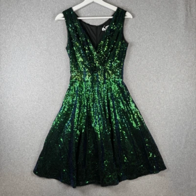 Grace Karin Womens Small All Over Sequin Fit & Flare Sleeveless Dress Green NWT - Image 1 of 4