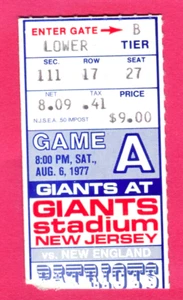 8/6/77 BOLETO DE GIGANTES/PATRIOTAS STUB-NFL DEBUT-JETER/PISARCIK/PERKINS/MORGAN-BRADY - Imagen 1 de 1