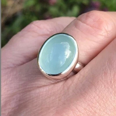 Aquamarin Chalzedon Oval Edelstein Statement Ring 925 Sterlingsilber Cocktail - Bild 1 von 4