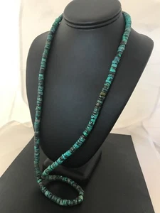 Navajo Blue Turquoise 10mm Heishi Sterling Silver Bead Necklace 26” 10068 - Picture 1 of 12
