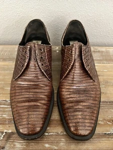 Mezlan platinum Brown genuine Lizard Skin Dress Shoe Men’s Size 8.5 Spain - Picture 1 of 12