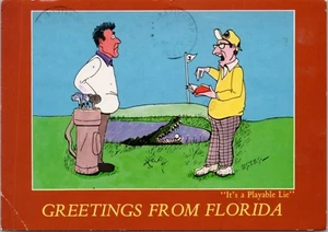 Grüße aus Florida FL Golf Golf Comic Krokodil Humor um 1991 Postkarte D52 - Bild 1 von 2