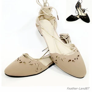 New Women Black, Taupe Wrap Lace Up Flats shoes Pointy Toe Strappy Ballet 4991 - Picture 1 of 16