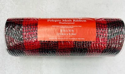 1 roll Red and black buffalo plaid deco mesh 10 in x 30ft. ribbon wreath - Image 1 of 2
