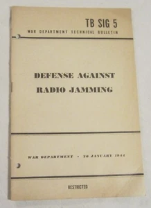 Restricted 1944 WAR DEPARTMENT Bulletin TB-SIG-5 - DEFENSE AGAINST RADIO JAMMING - Picture 1 of 9