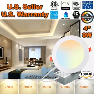 10X 4-Inch 5CCT Dimmable Canless LED Recessed Ceiling Panel Light w/Junction Box - Picture 1 of 11