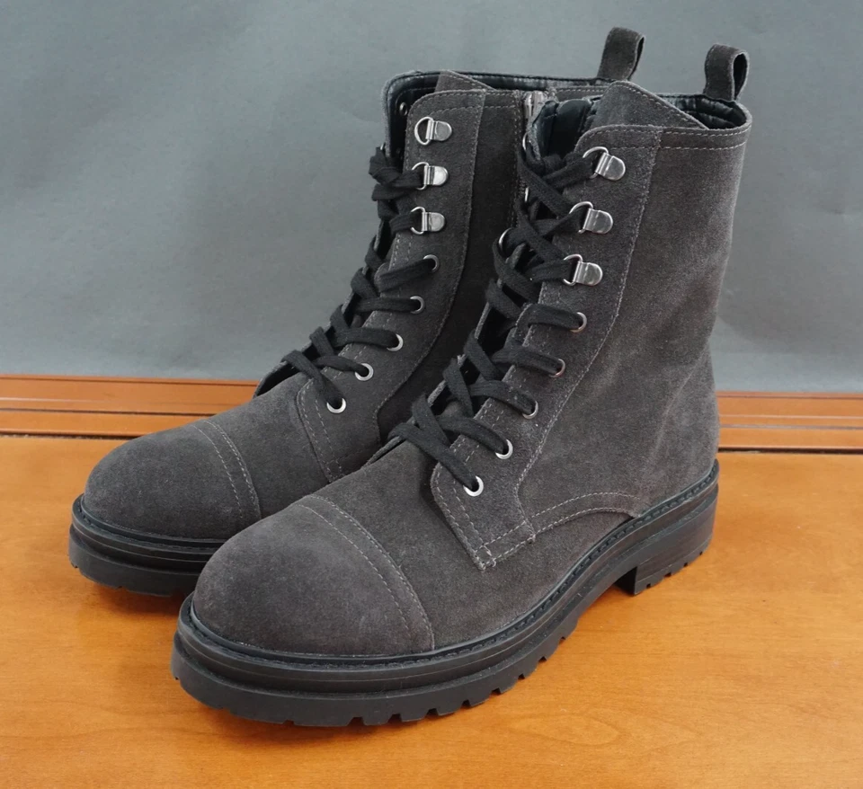 Andre Assous Farah Zapatos Para Mujer 11 Gris Cuero Cremallera Con Cordones Puntera Bota de Combate Foto 1 de 4